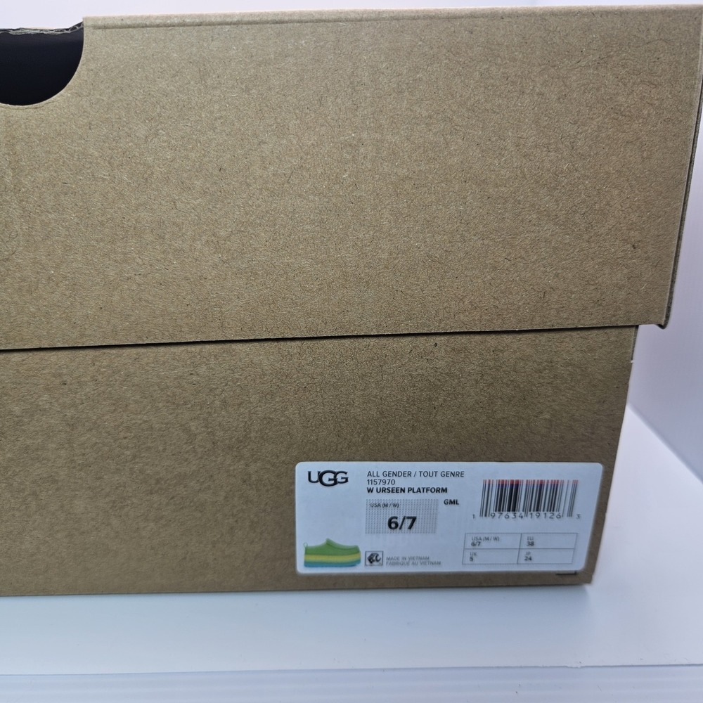 UGG URSEEN PLATFORM Green MULTI LEATHER WOOL ALL GENDER M6/W7 Festival Shoes - Picture 9 of 13
